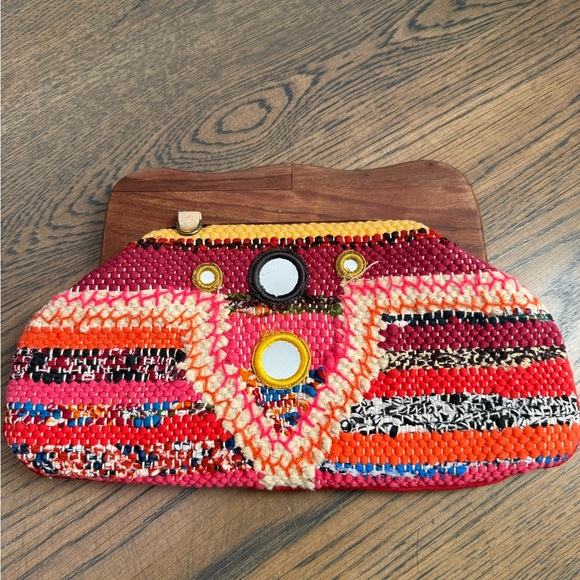 Source Unknown Handbags - Colorful Woven Clutch Bag handmade in bă jars style with mirror embroidery.